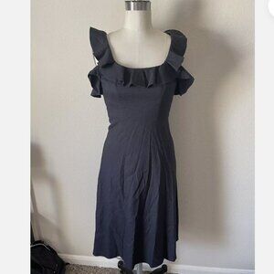 NEW SAMPLE STRETCH LINEN Zimmermann INSPIRED Ruffle Midi Dress NAVY Small/4